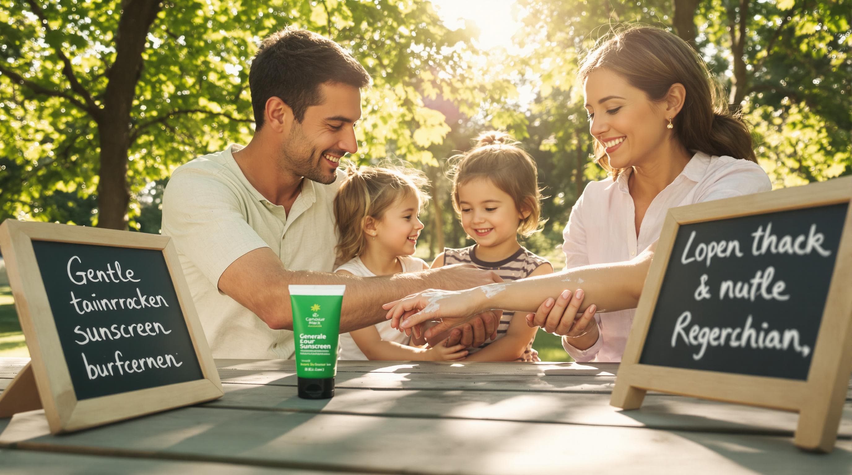 Adulto y niño aplicando protector solar mineral juntos para piel sensible