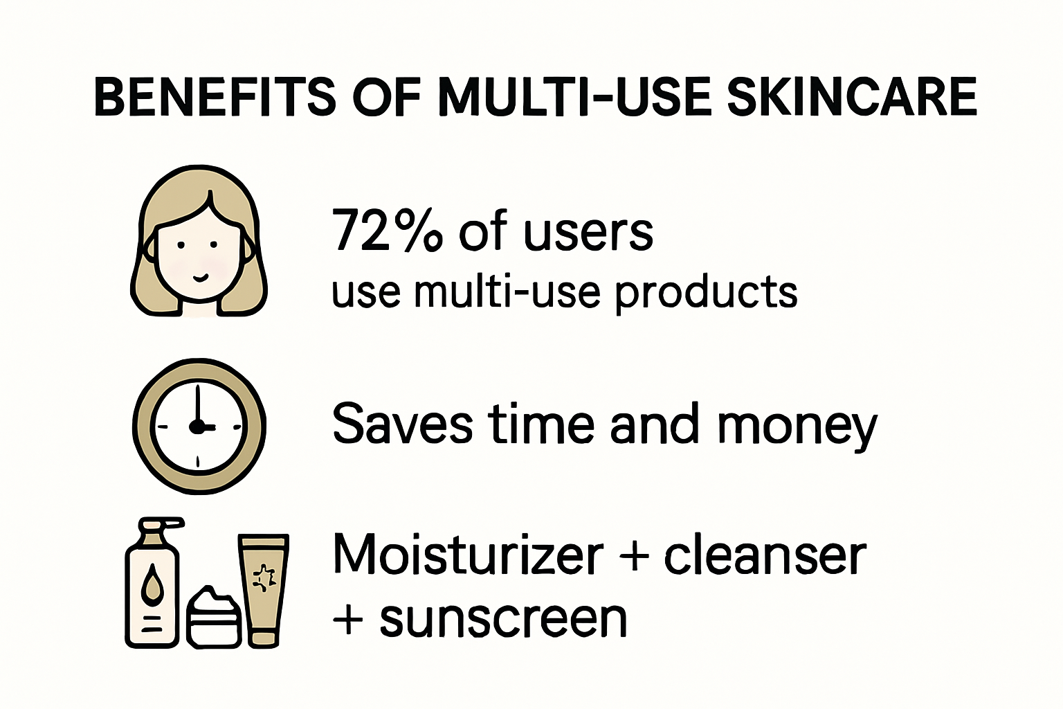 Infografía que ilustra los usos y beneficios de los productos de cuidado de la piel multiuso