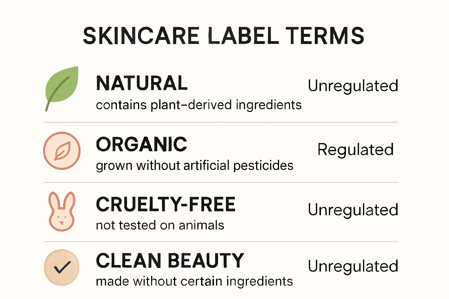 Infographic explaining common skincare label terms and regulations.