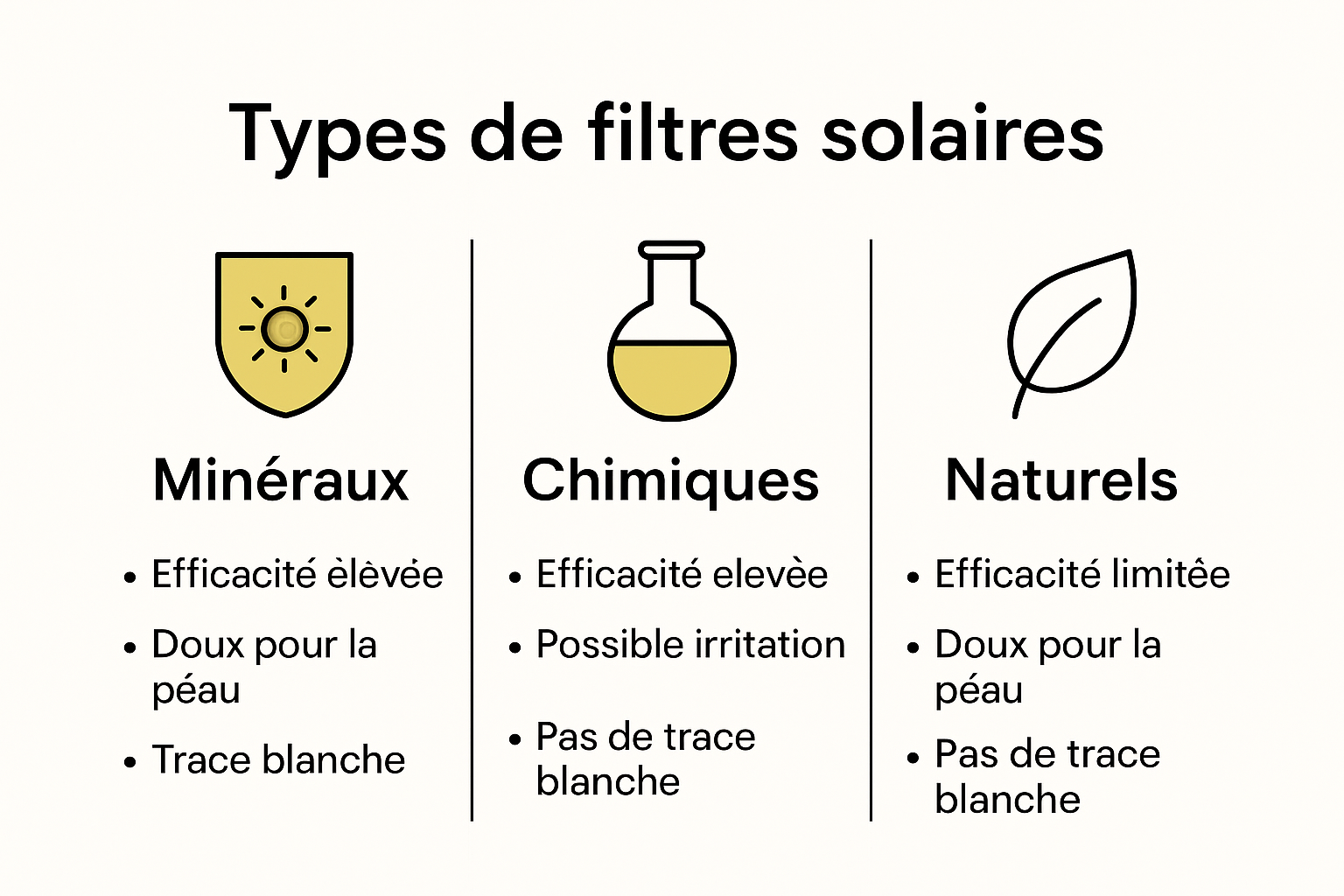 Infographie sur les filtres solaires et la trace blanche