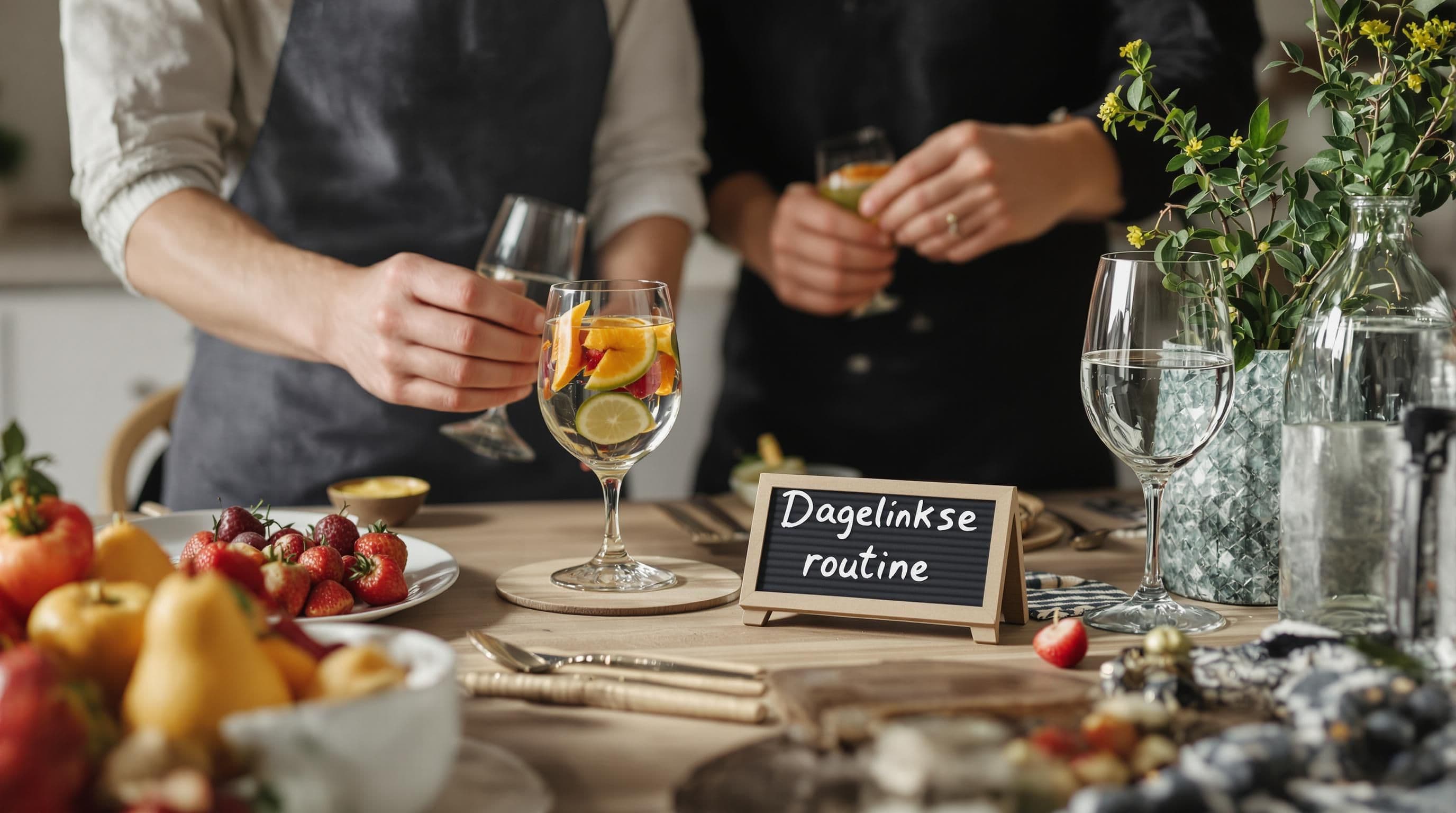 Dos personas beben agua y comen fruta, hábitos saludables para la piel