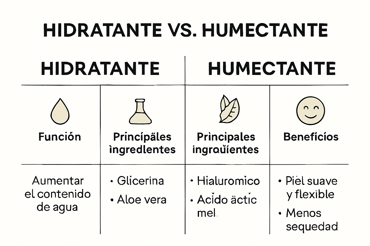 Infografía sobre diferencias entre hidratante y humectante para la piel