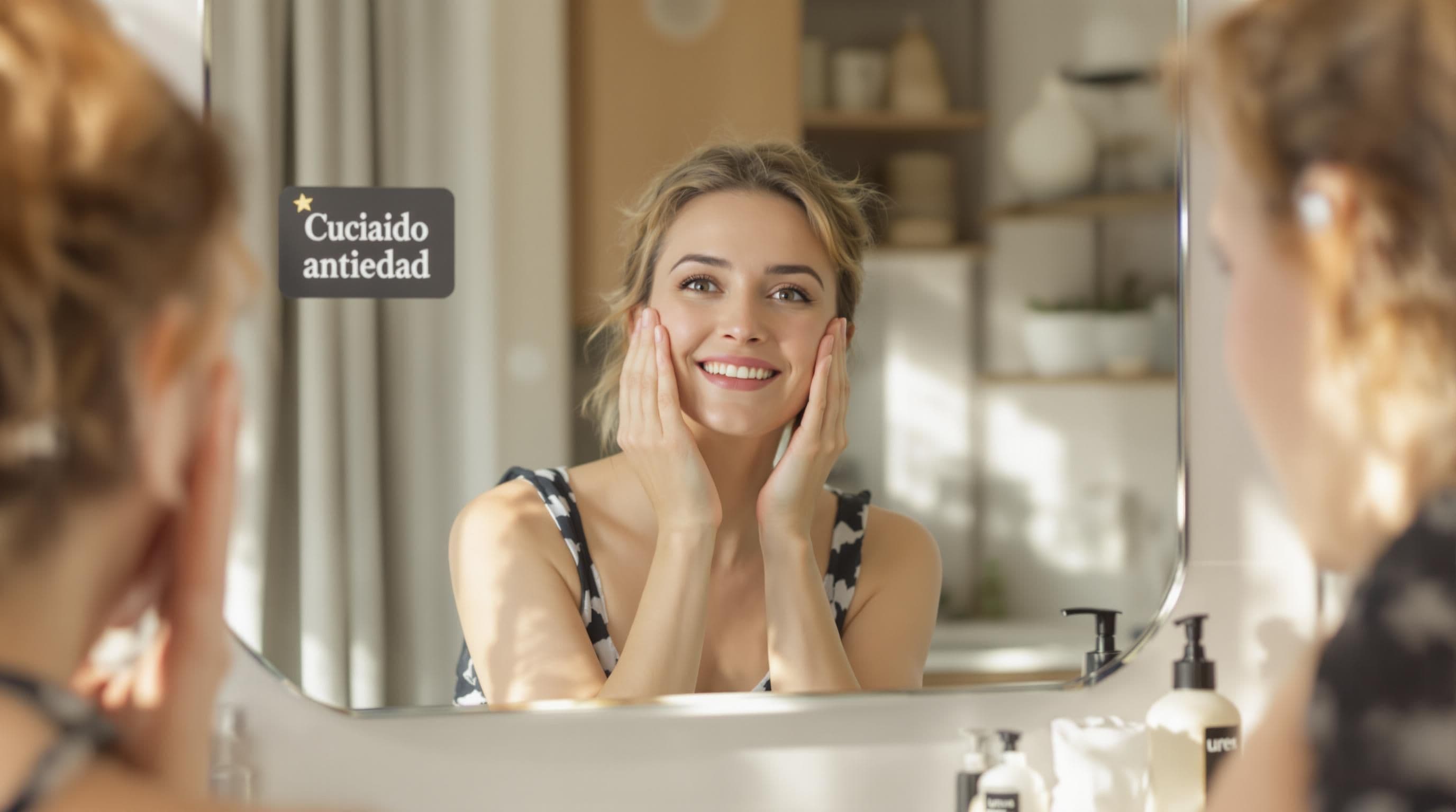 Woman applying urea cream in bright bathroom for healthy skin