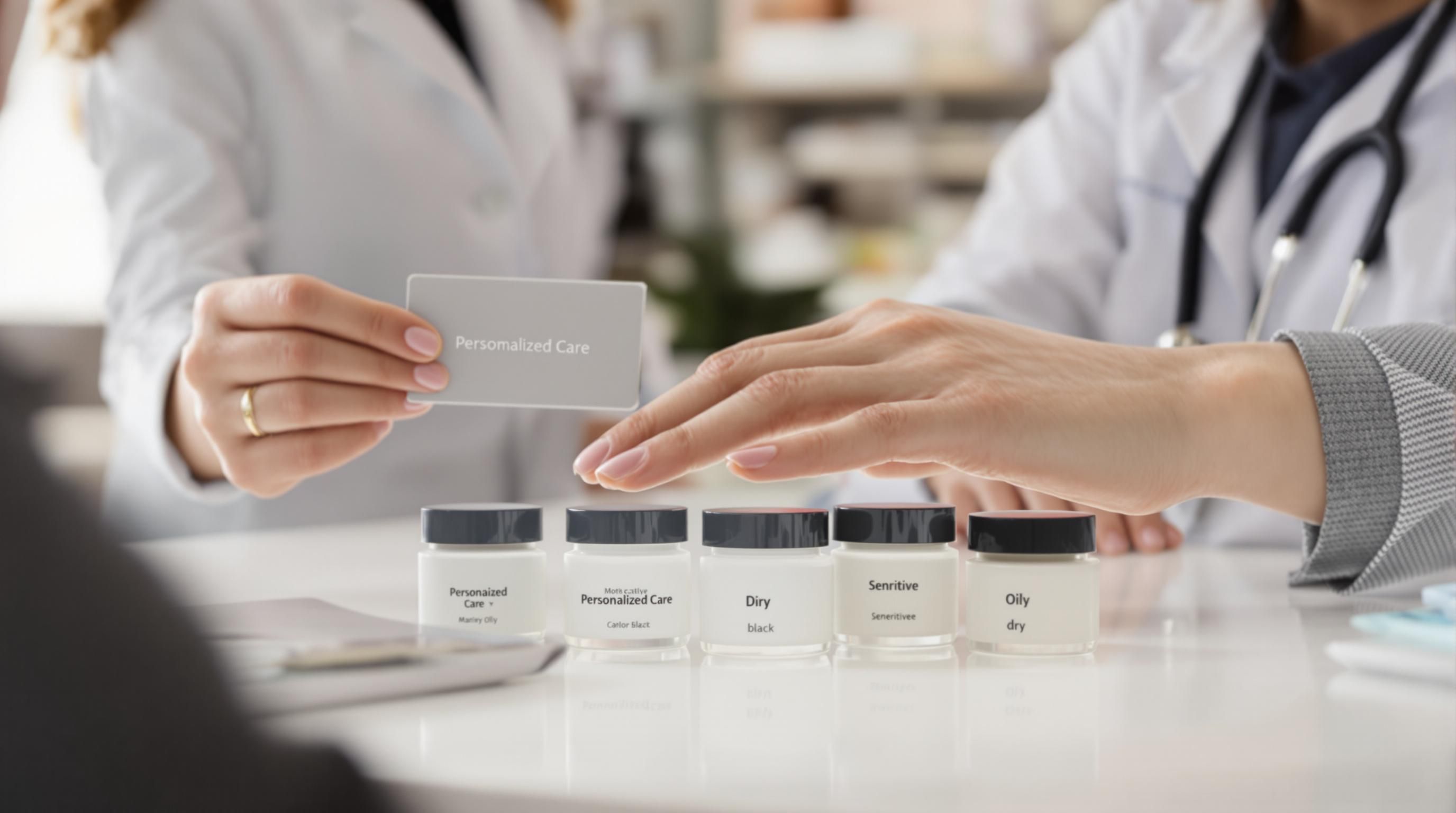 Woman samples moisturizers with dermatologist and 'Personalized Care' card