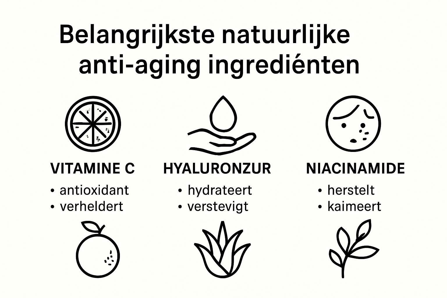 Infografik mit Übersicht der besten natürlichen Anti-Aging-Inhaltsstoffe