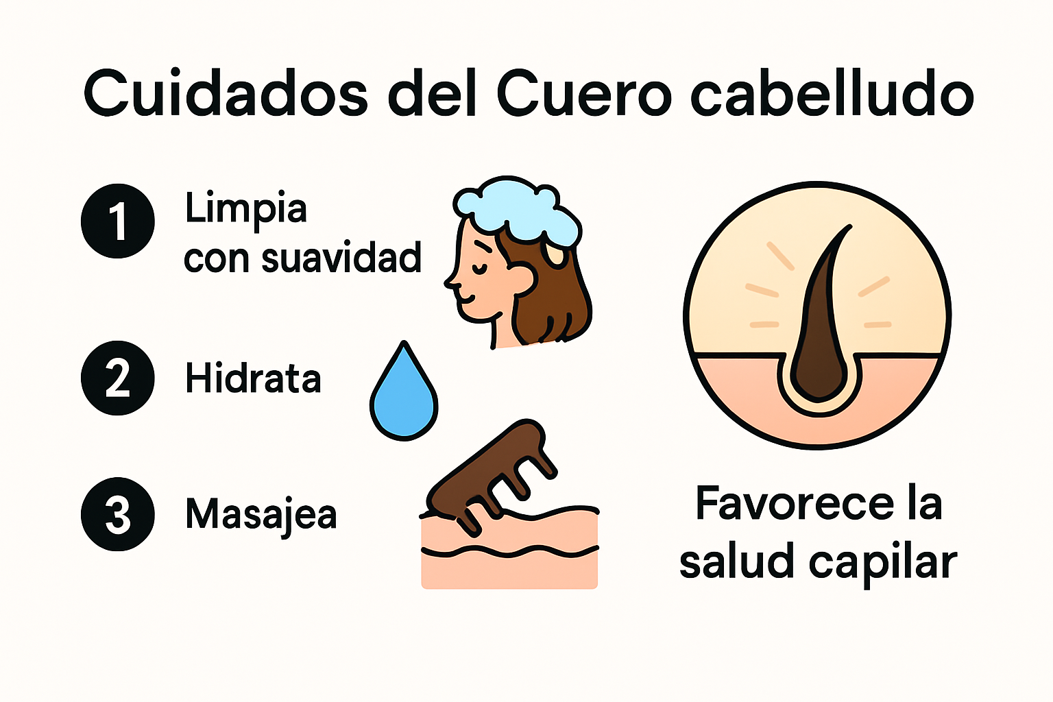 Infografía sobre cuidados básicos para el cuero cabelludo