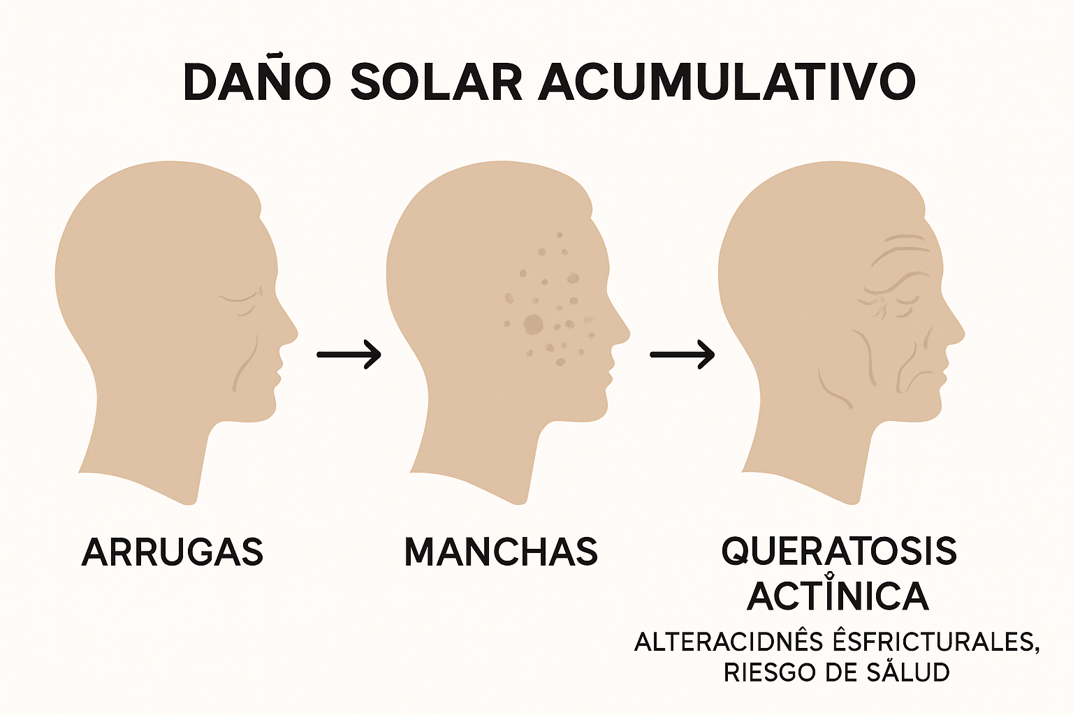 Infografía sobre señales visibles de daño solar acumulativo
