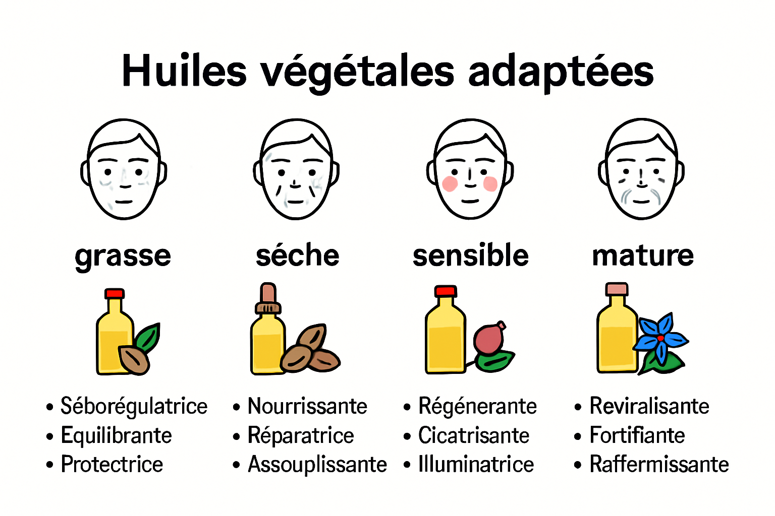 Infografía que relaciona aceites vegetales con tipos de piel