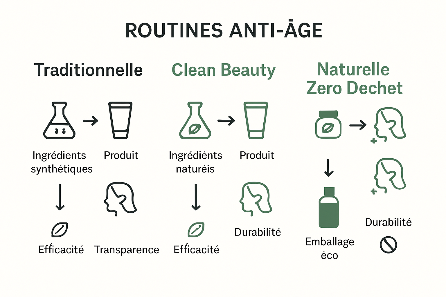 Visueller Vergleich natürlicher, Clean-Beauty- und Zero-Waste-Anti-Aging-Routinen