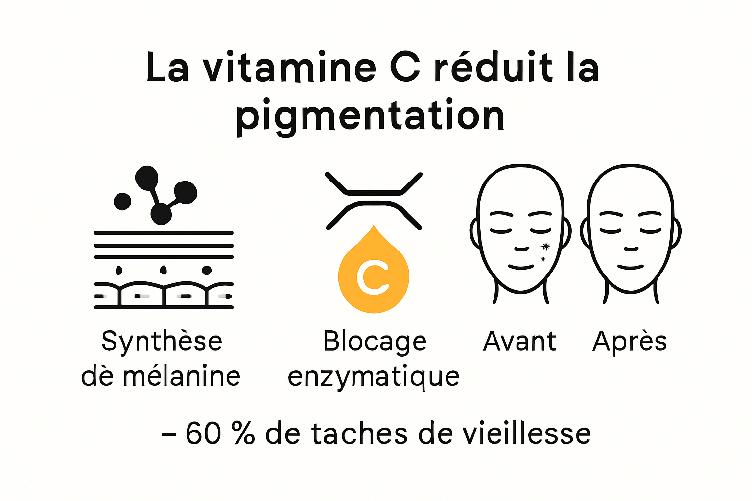 Infografía sobre cómo la vitamina C reduce la hiperpigmentación y las manchas de la edad