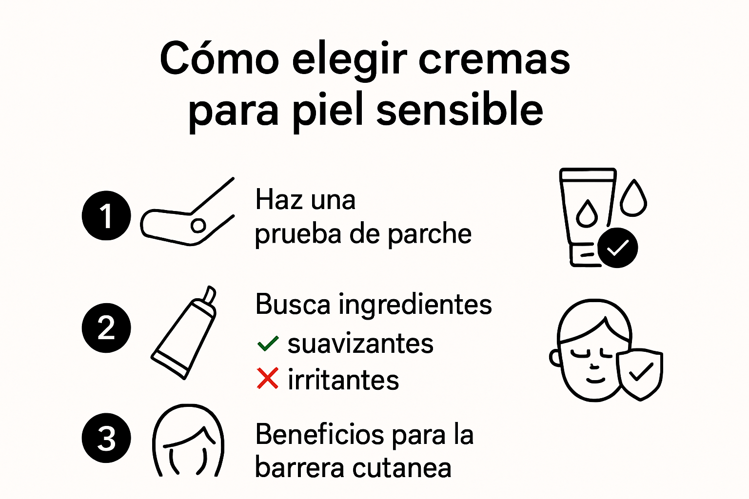 infografía con criterios esenciales para elegir cremas corporales para piel sensible