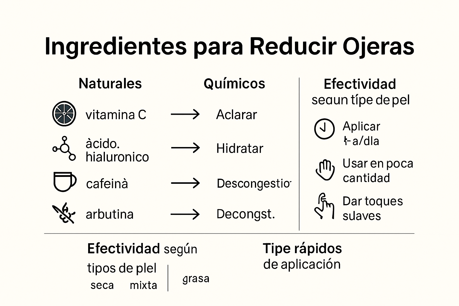 Infografía con comparación de ingredientes para tratar ojeras