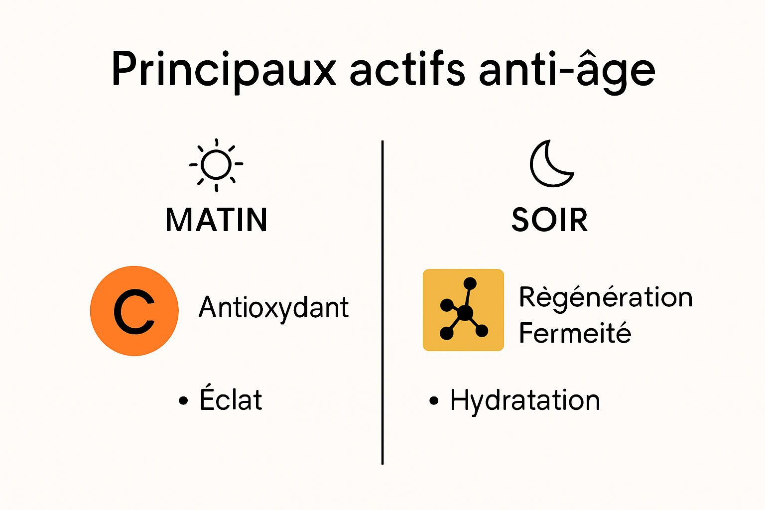 Infografía comparando los principales ingredientes antienvejecimiento para el cuidado de la piel