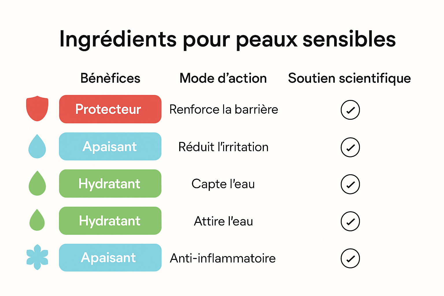 Infographic comparing ingredients in sensitive skin moisturizers