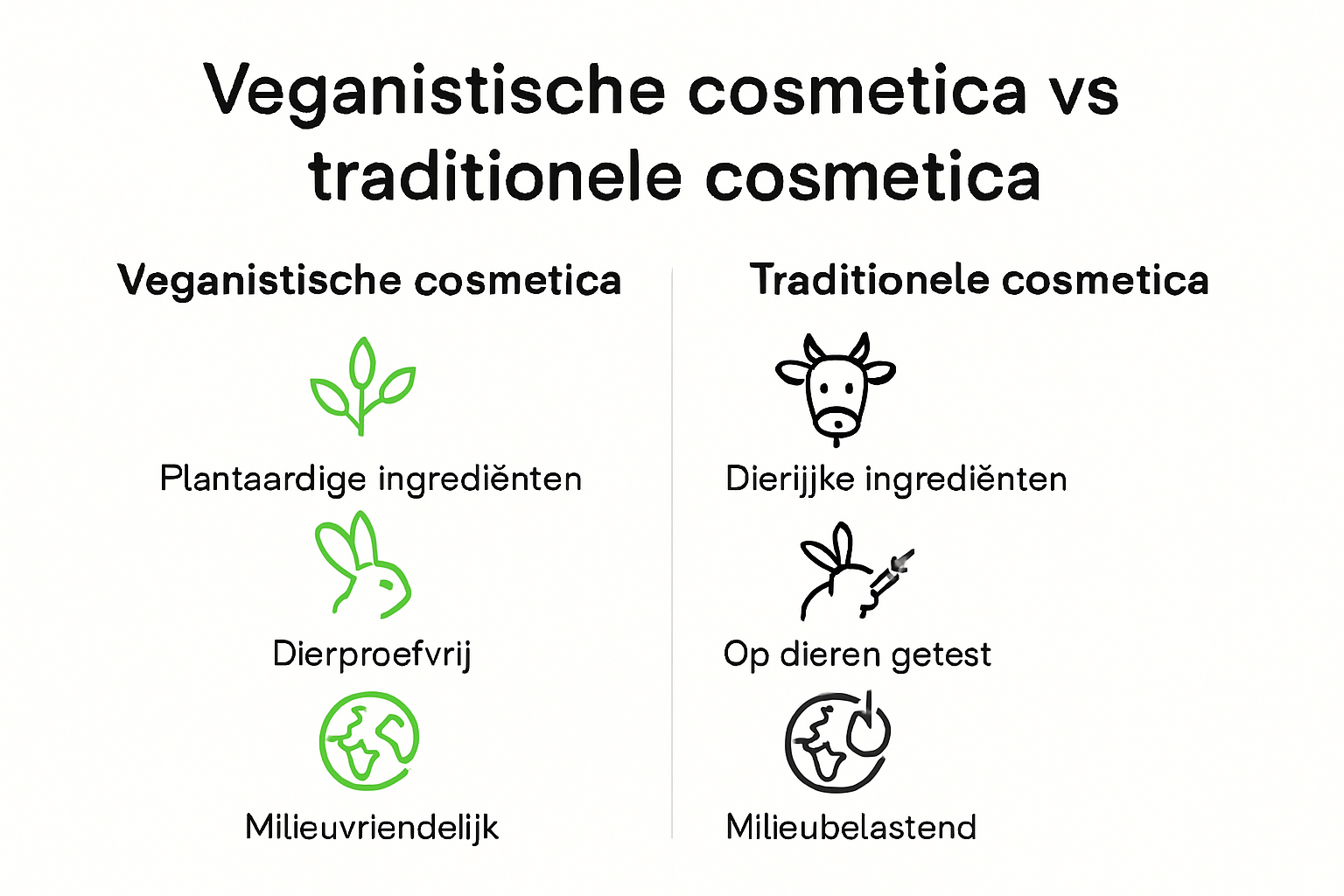 Infografiikka vegaanisen ja perinteisen kosmetiikan vertailusta