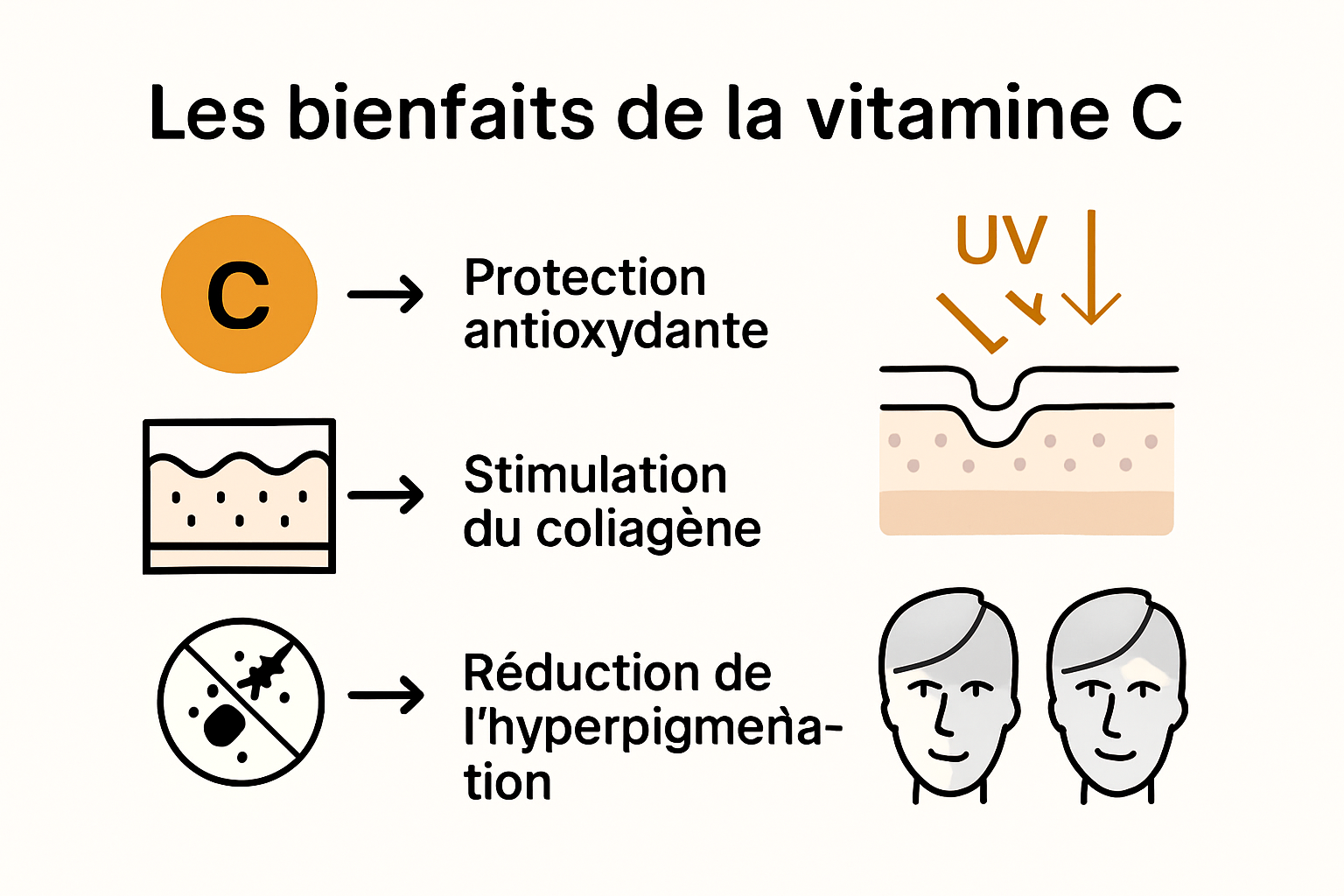 Infografía que muestra los efectos de la vitamina C en la piel
