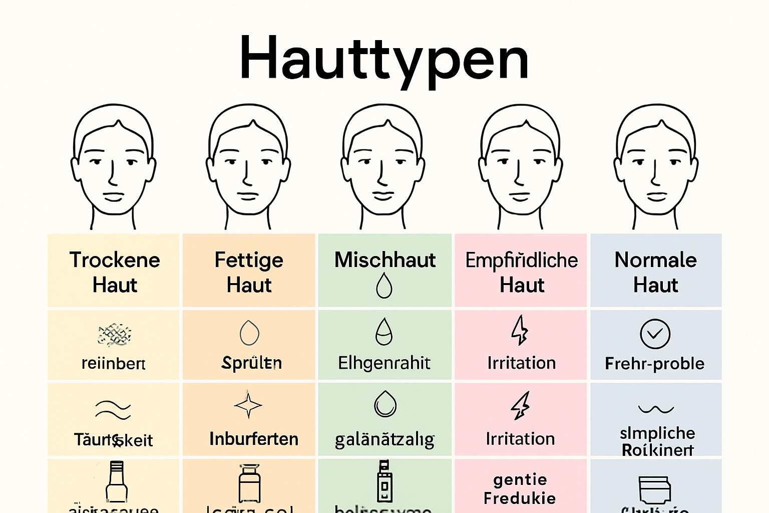 Infographic visualizing five main skin types and care tips