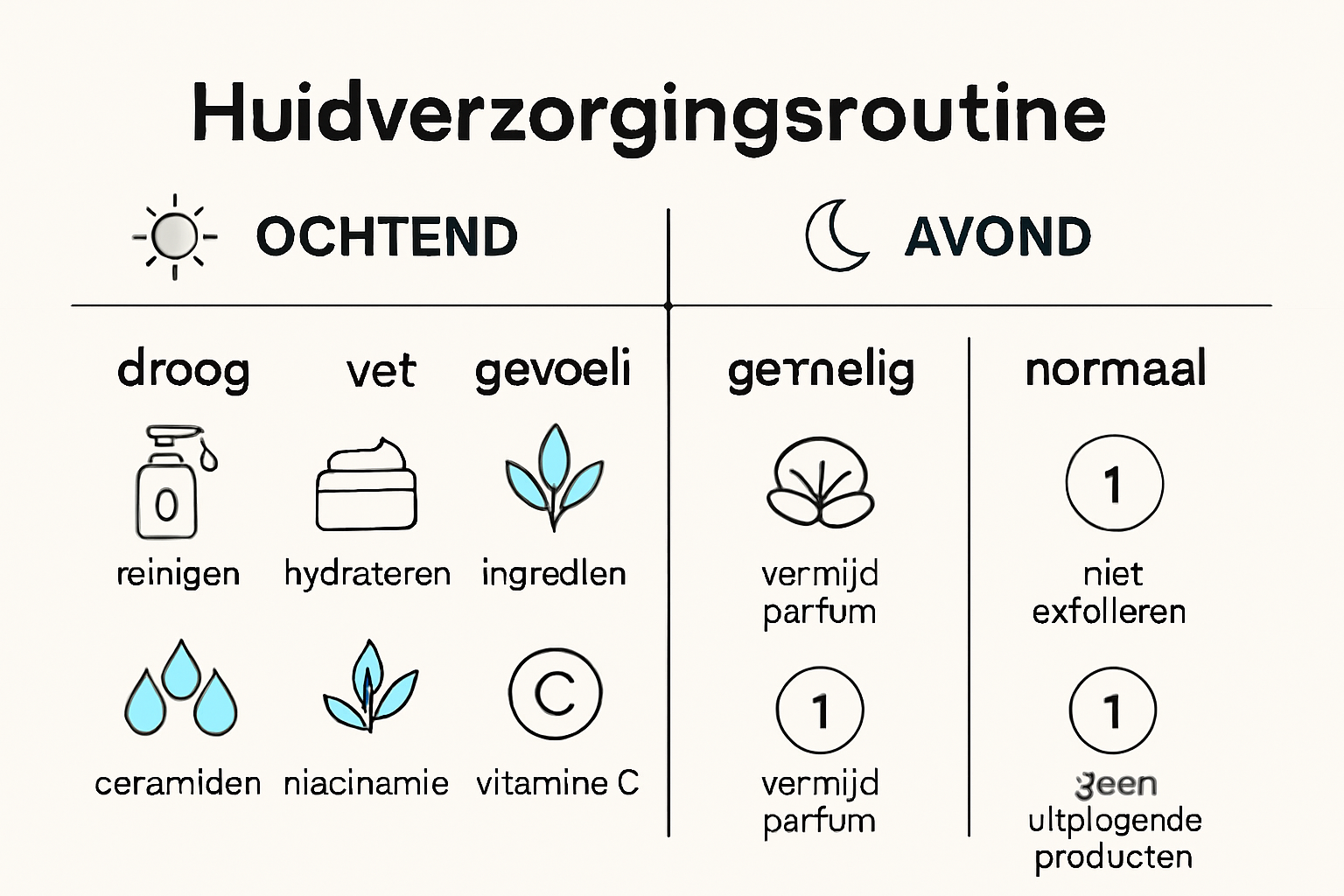 Infographic over huidroutines voor verschillende huidtypen