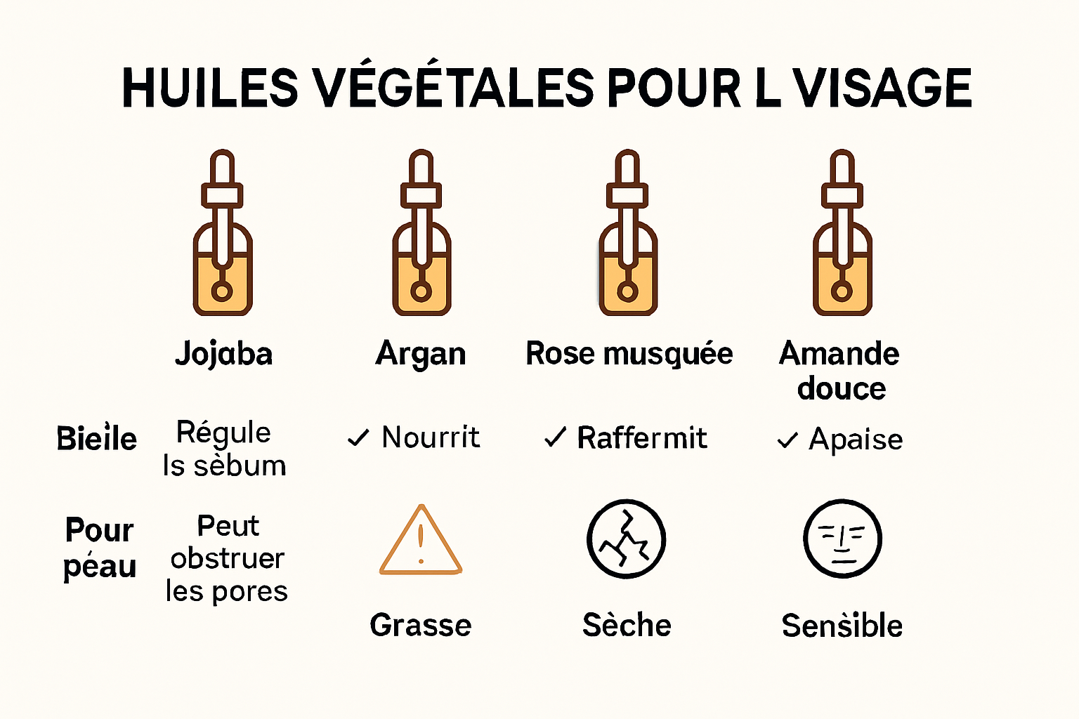 Infografiikka luonnollisista öljyistä ihotyypeittäin