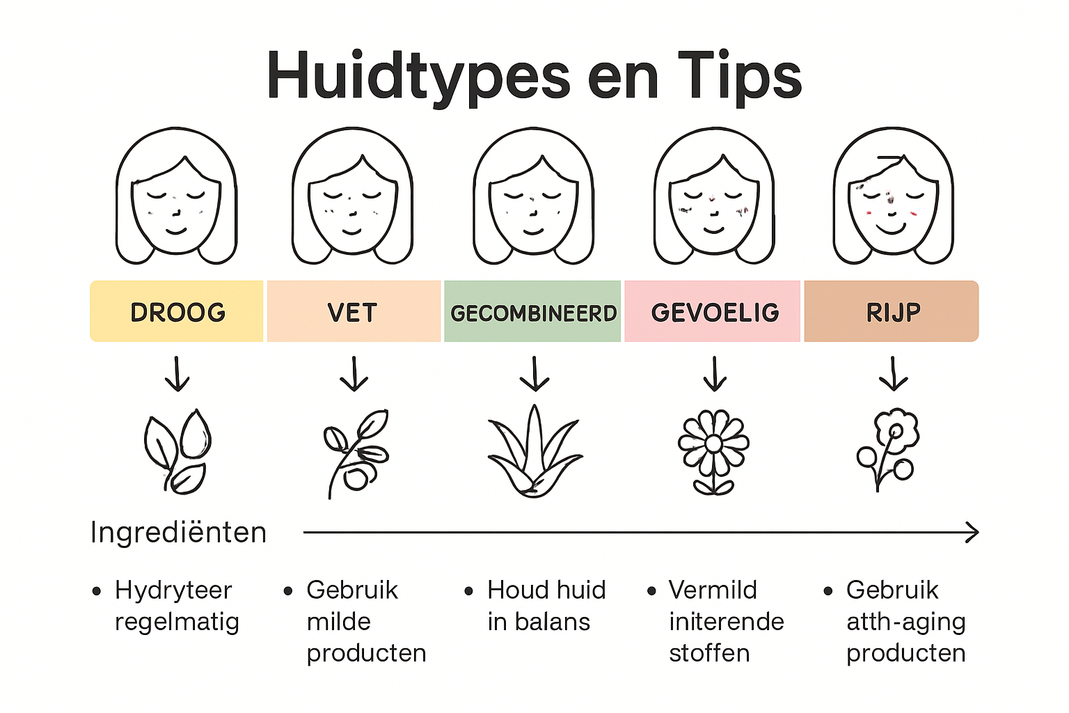 Infografiikka ihotyypeistä ja luonnollisista ainesosista