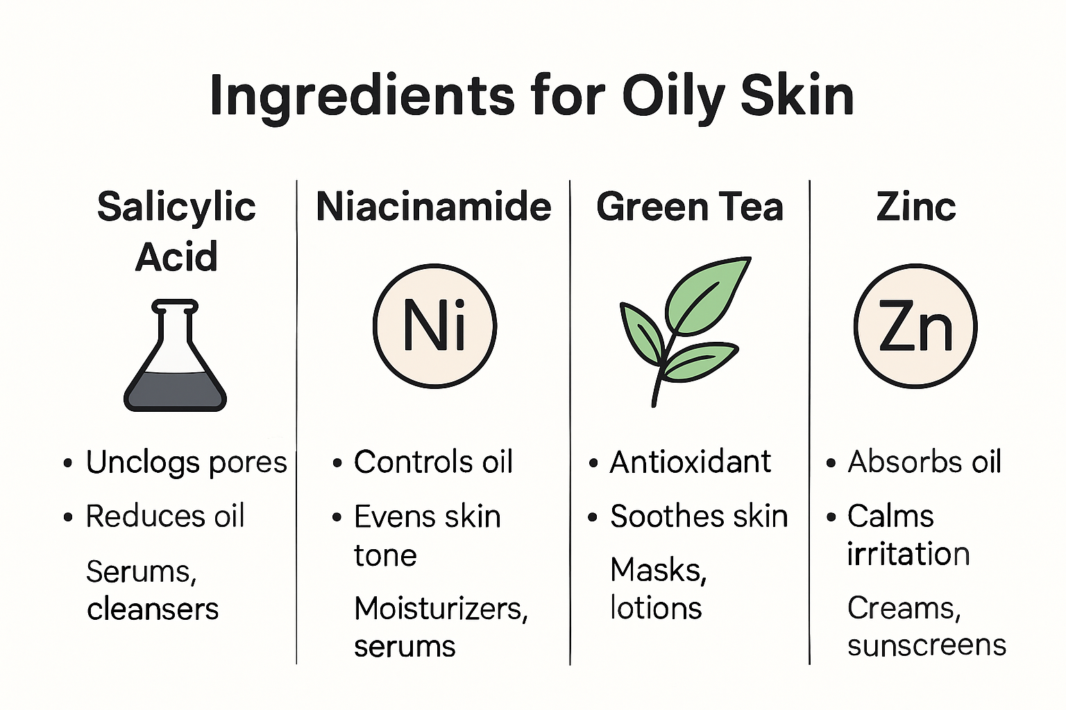 Visual comparison of best ingredients for oily skin