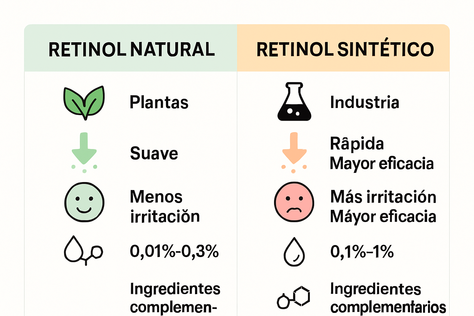 Comparative infographic: retinol natural vs sintético for skin care