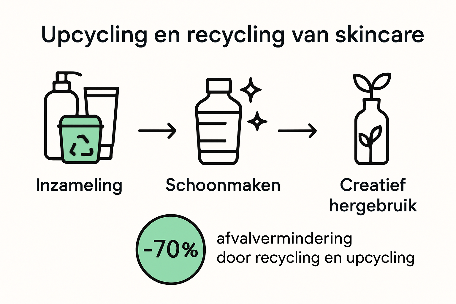 Visuele infographic van upcycling- en recyclingproces voor skincareproducten