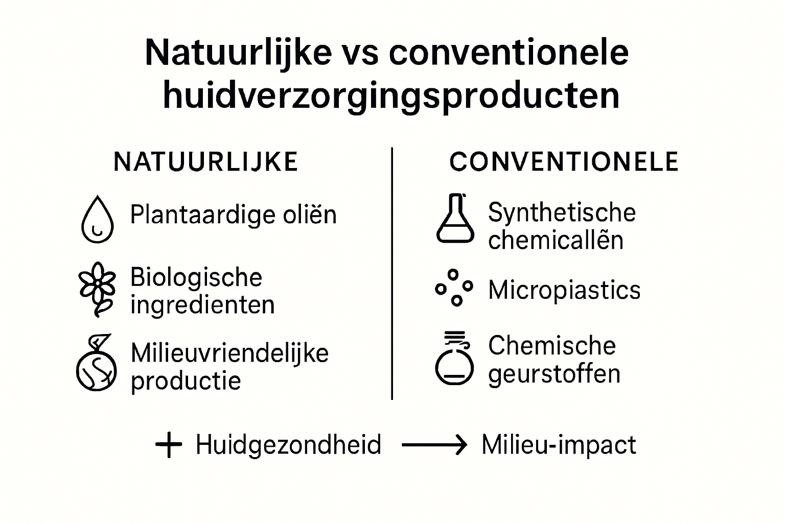 Vergelijkende infographic tussen natuurlijke en conventionele huidverzorging