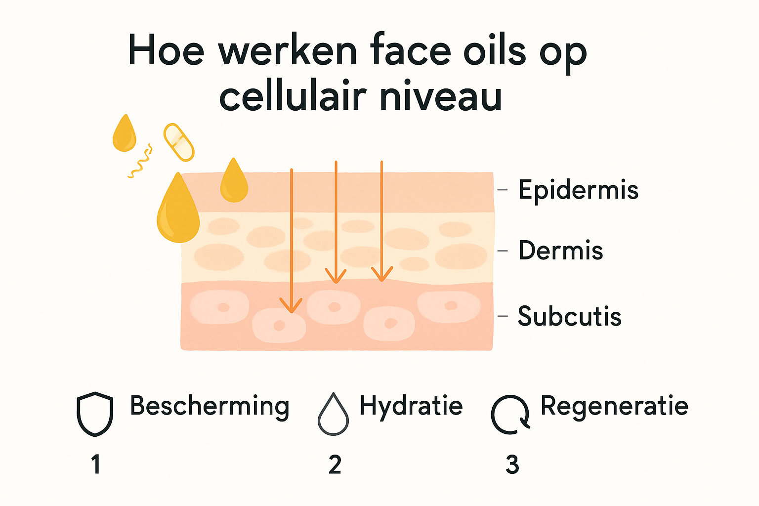 Infographic die face oil werking op huid visualiseert
