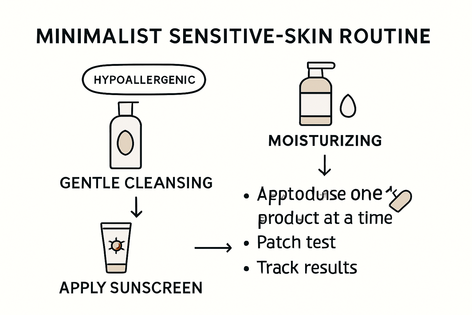 Minimalist sensitive skin routine steps infographic