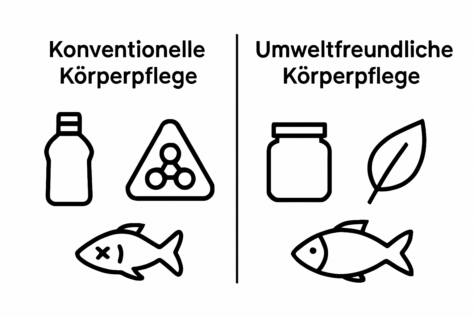 Vertailu perinteisen ja ympäristöystävällisen henkilökohtaisen hygienian välillä yksinkertaisilla kuvakkeilla