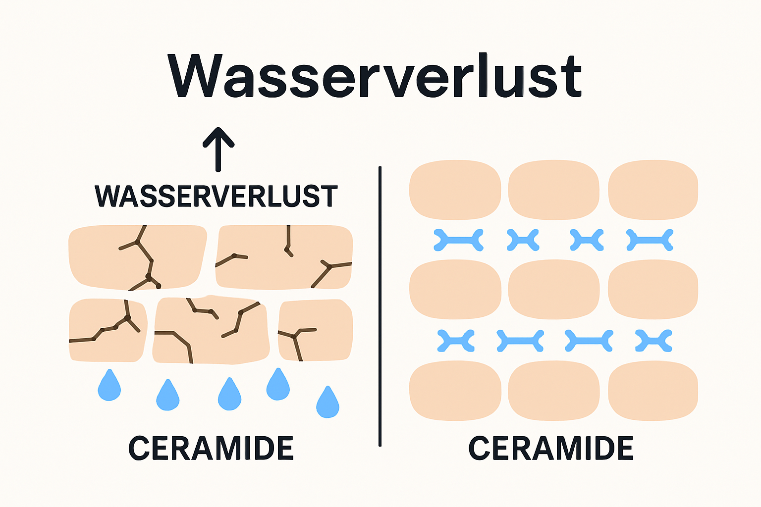 Infographic comparing skin barrier with and without ceramides using simple icons.
