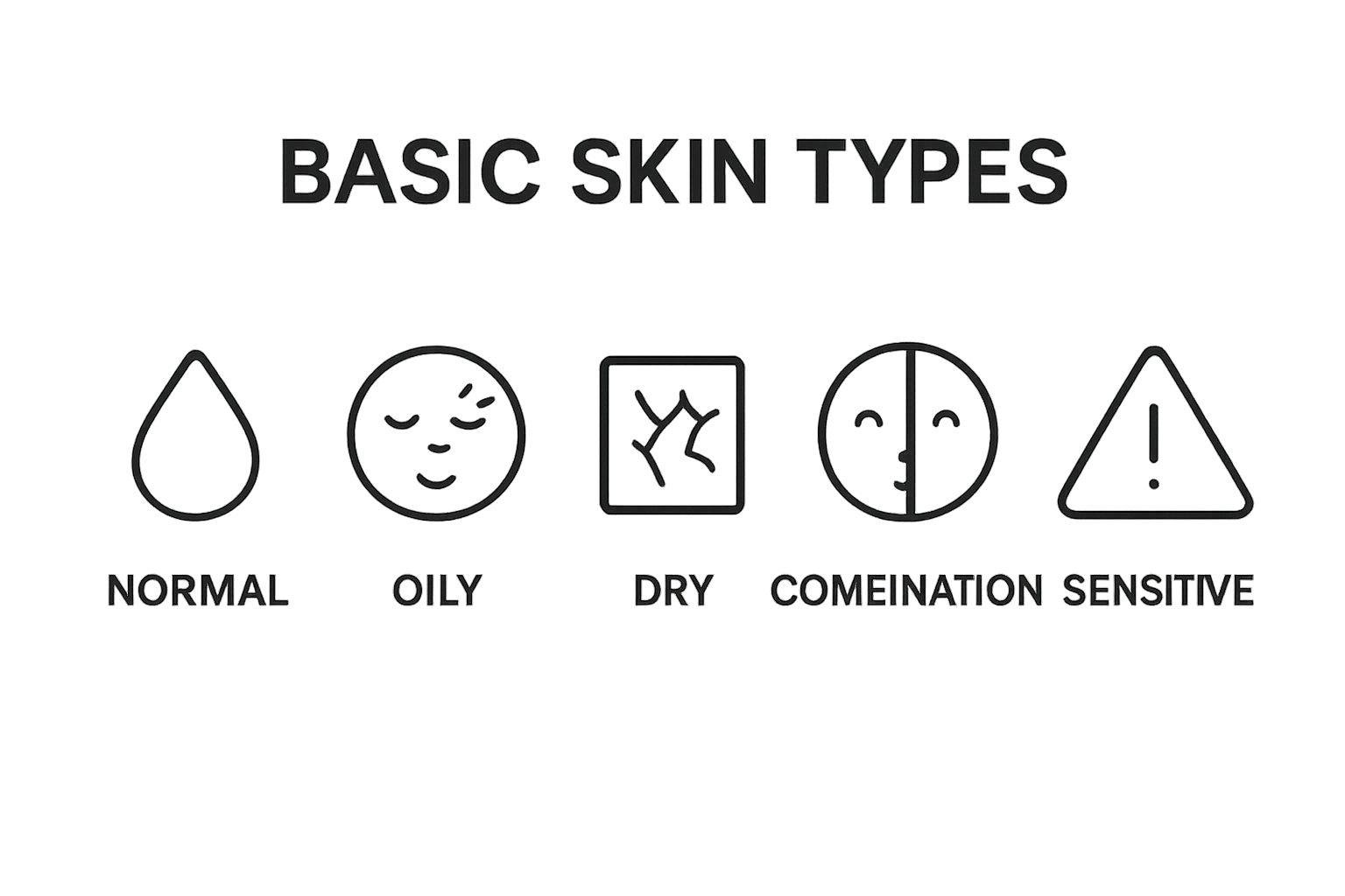 Infographic comparing five skin types with simple icons