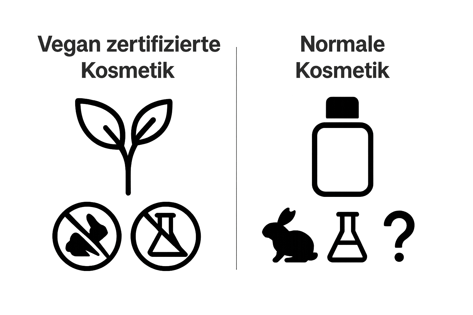 Direct comparison between vegan certified and regular cosmetics using icons