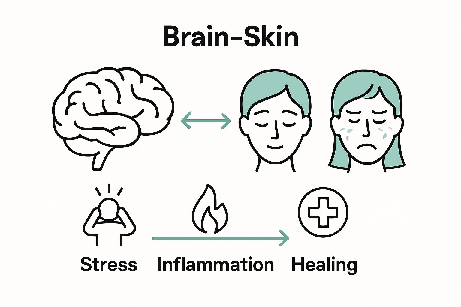 Mind-skin connection visual infographic showing stress and skin changes
