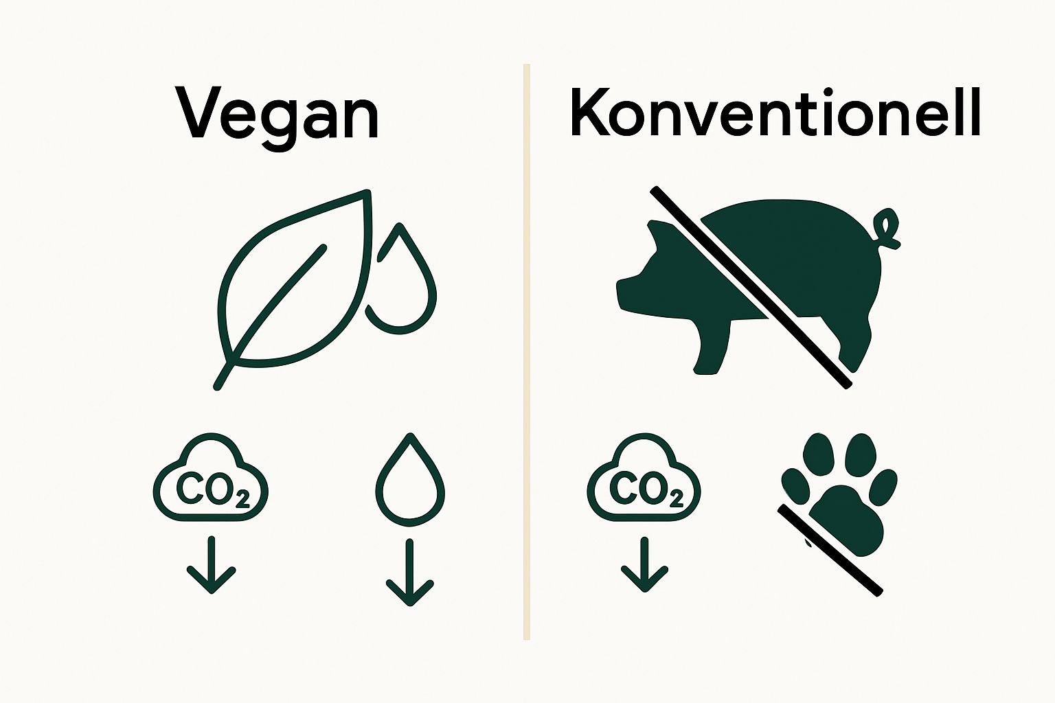 Infographic comparing resource use and animal involvement in vegan vs. konventionelle Kosmetik