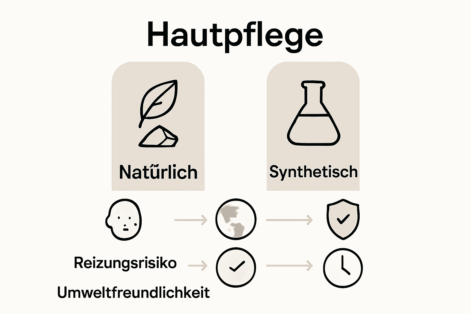 Vergleich natürliche vs. synthetische Hautpflege für sensible Haut, grafisch mit Icons