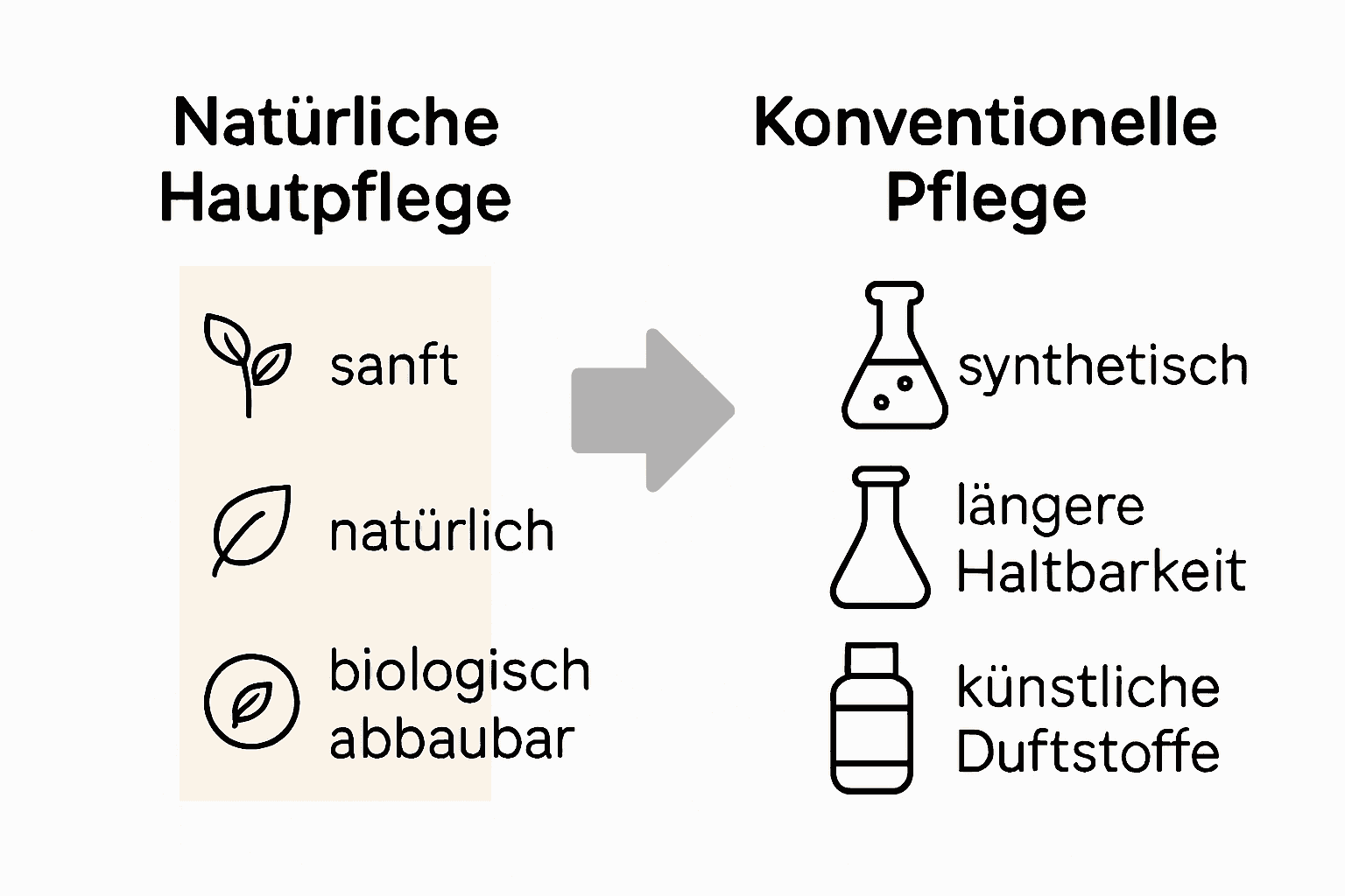 Infografik zeigt Unterschiede zwischen natürlicher und konventioneller Hautpflege.