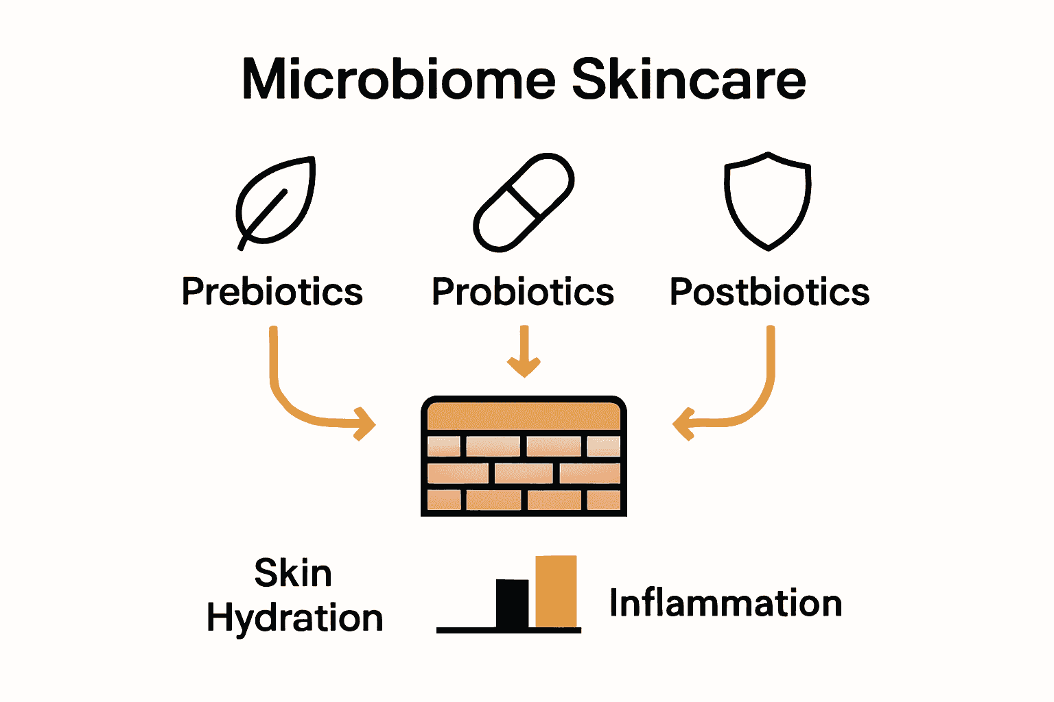 Infographic comparing prebiotics, probiotics, and postbiotics in skincare.