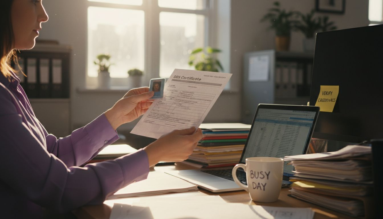 Admin checks chauffeur paperwork at office desk