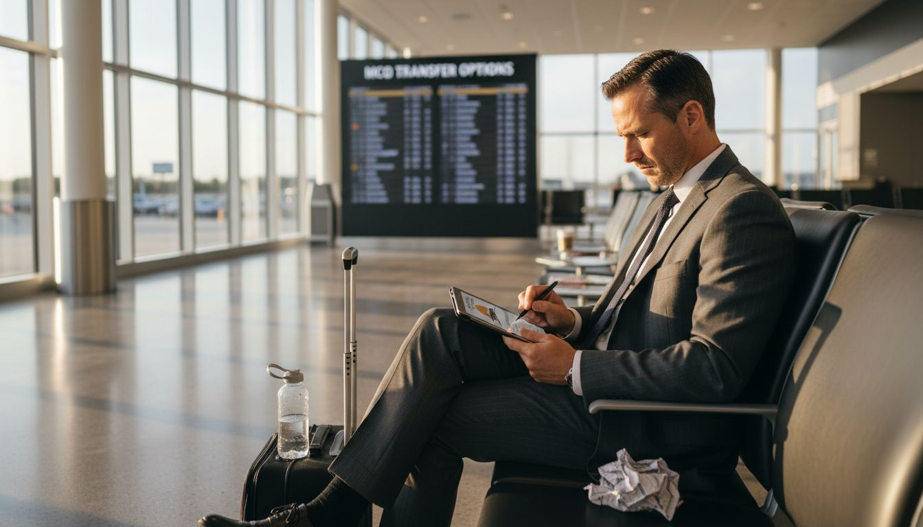 Passenger booking airport transfer in lounge