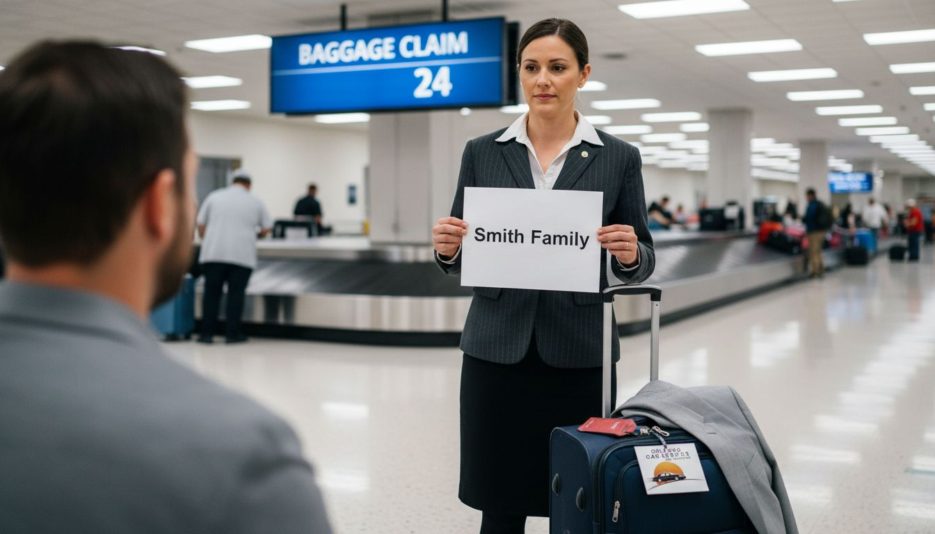 Chauffeur meets passenger at baggage claim