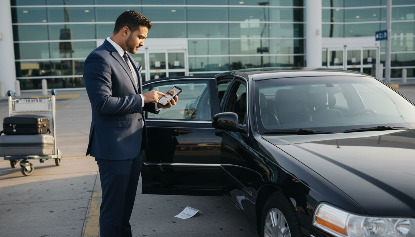 Chauffeur with luxury sedan at Orlando airport
