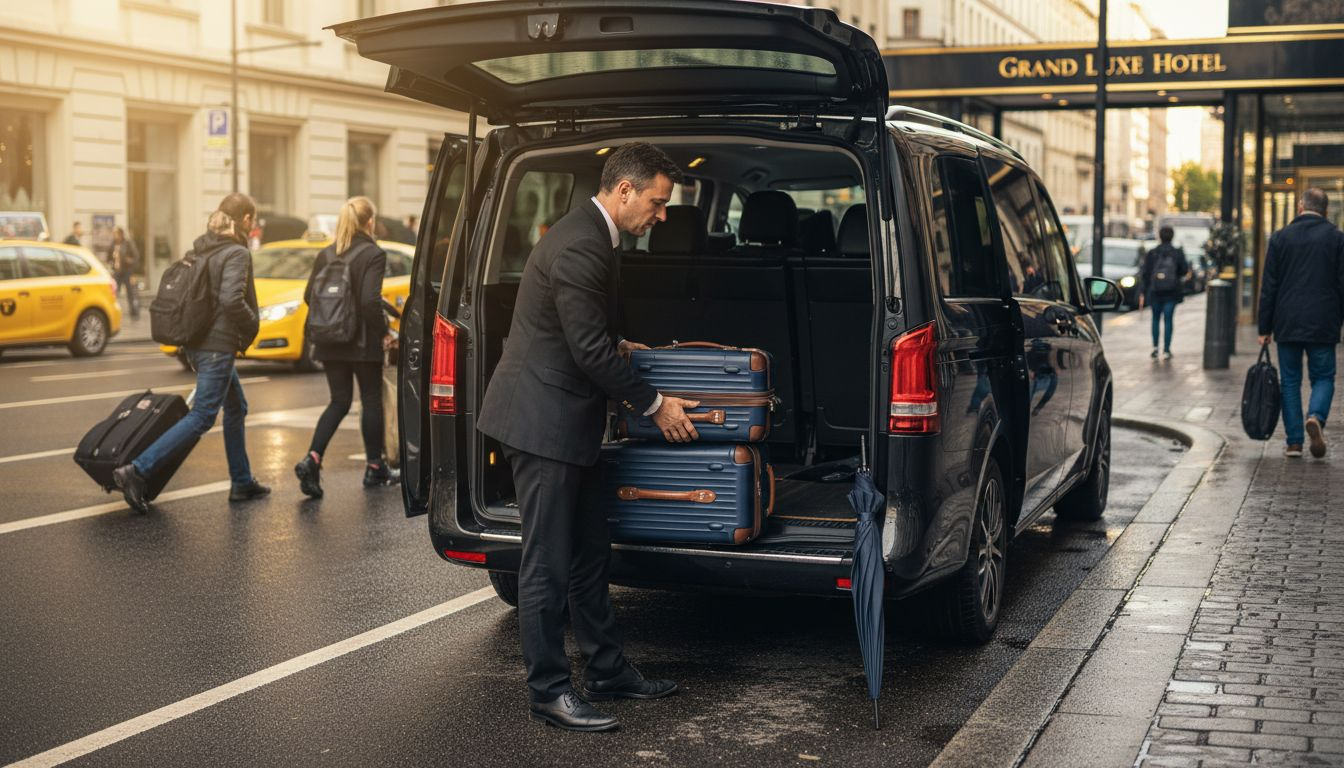 Chauffeur loading luggage into Mercedes van