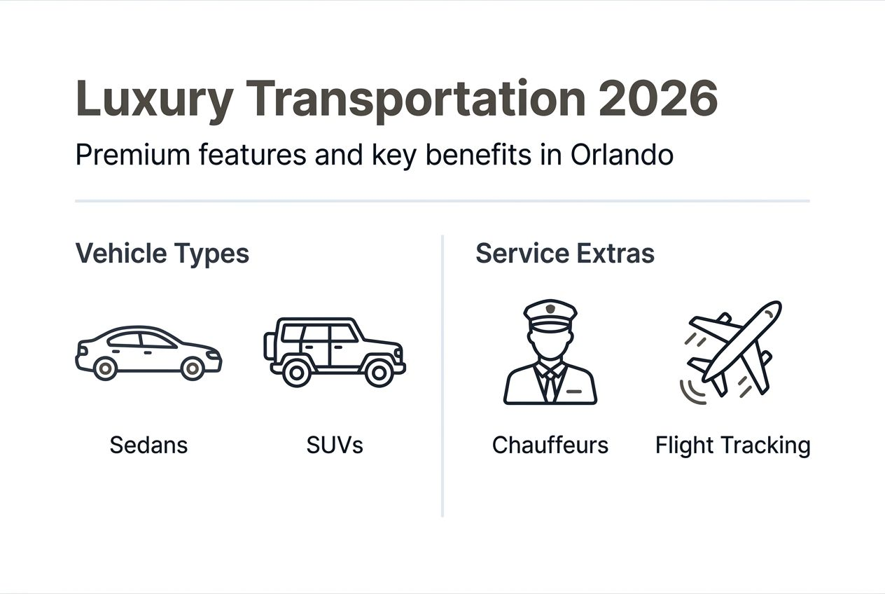 Infographic with luxury transportation features and types