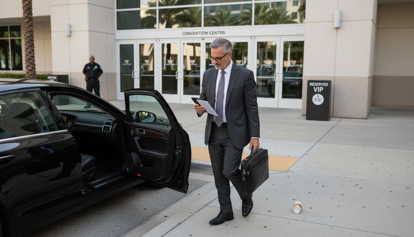 Executive arrives by limo at Orlando event