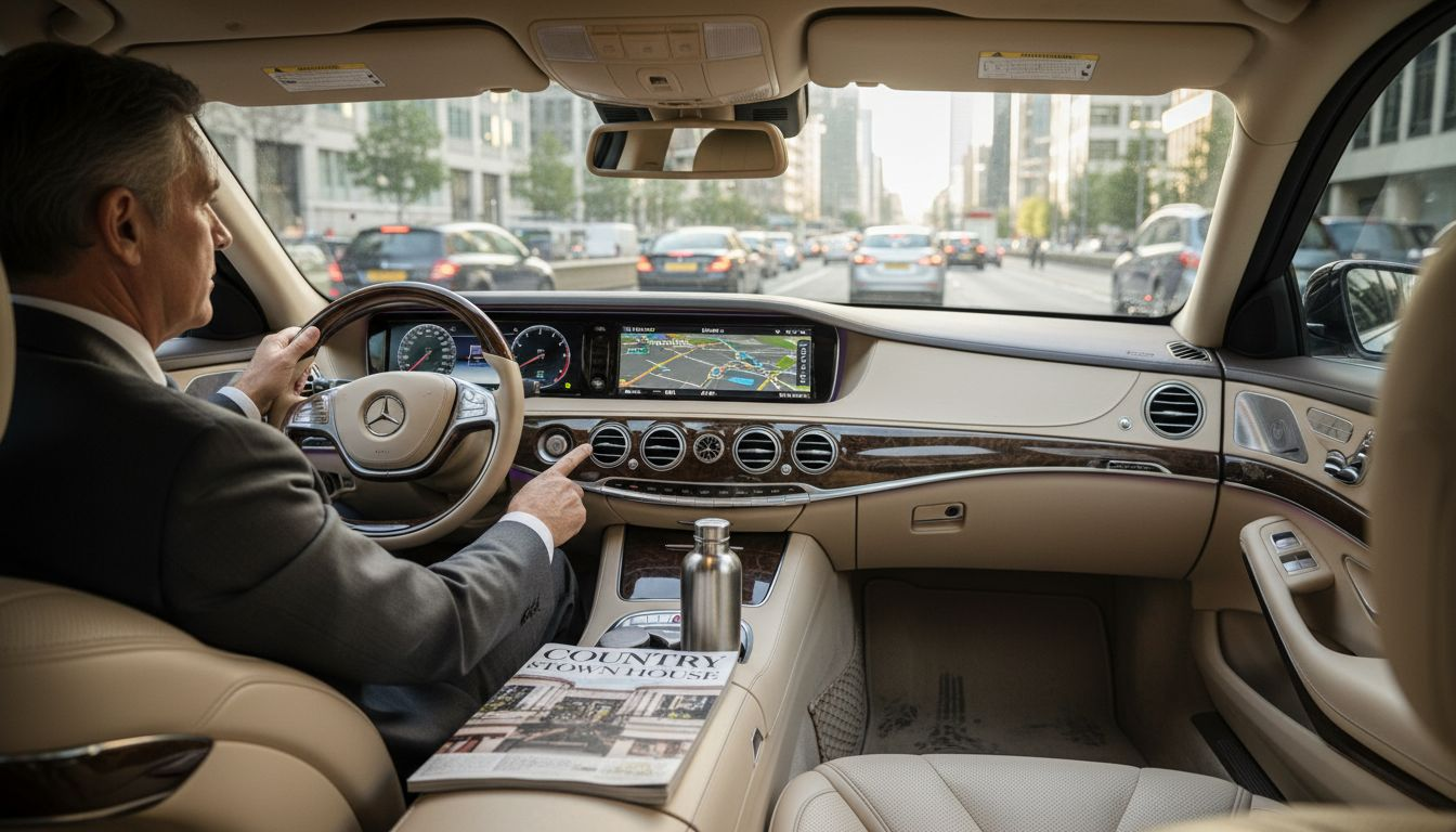 Chauffeur driving Mercedes S-Class interior view
