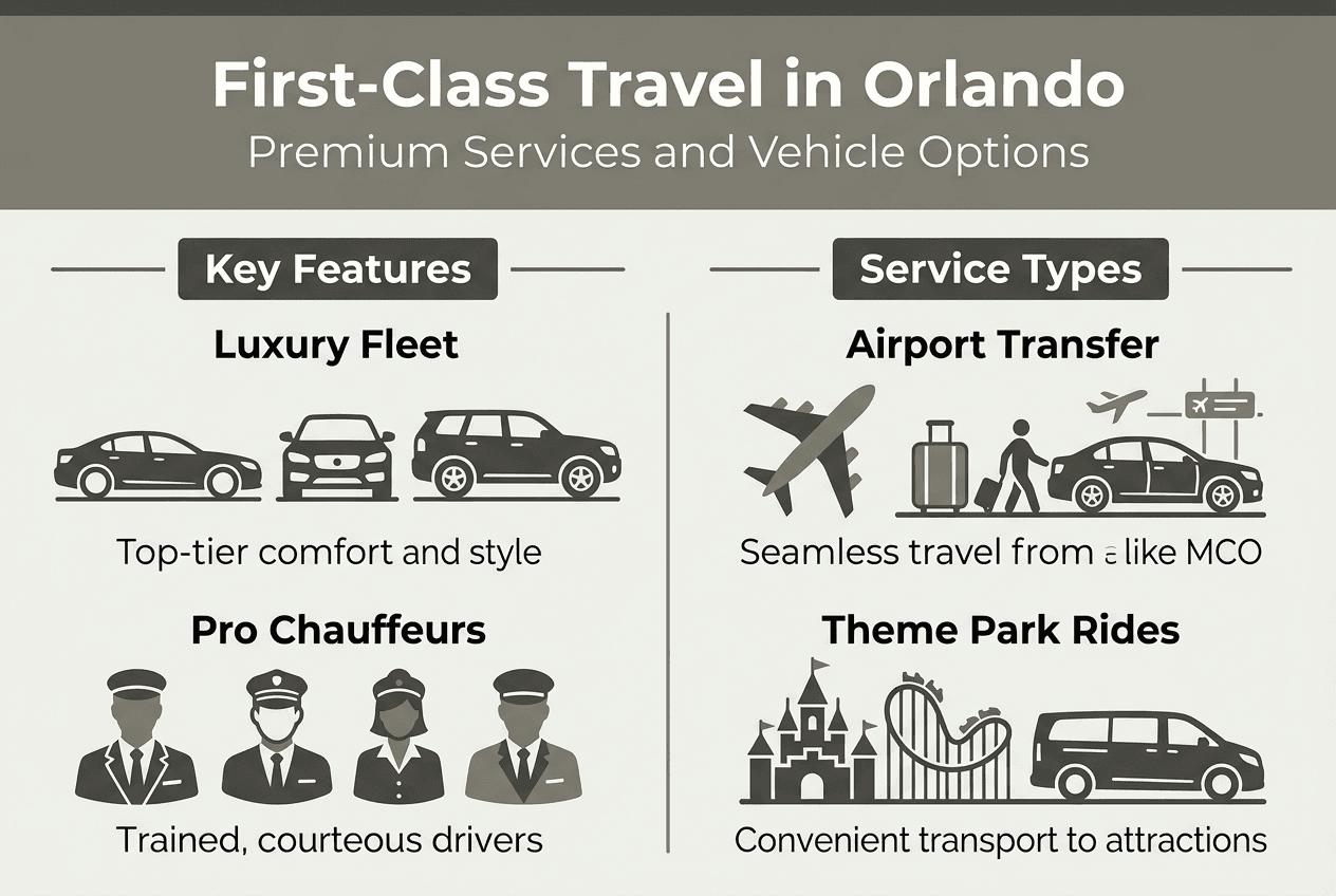 Infographic premium Orlando travel features and services