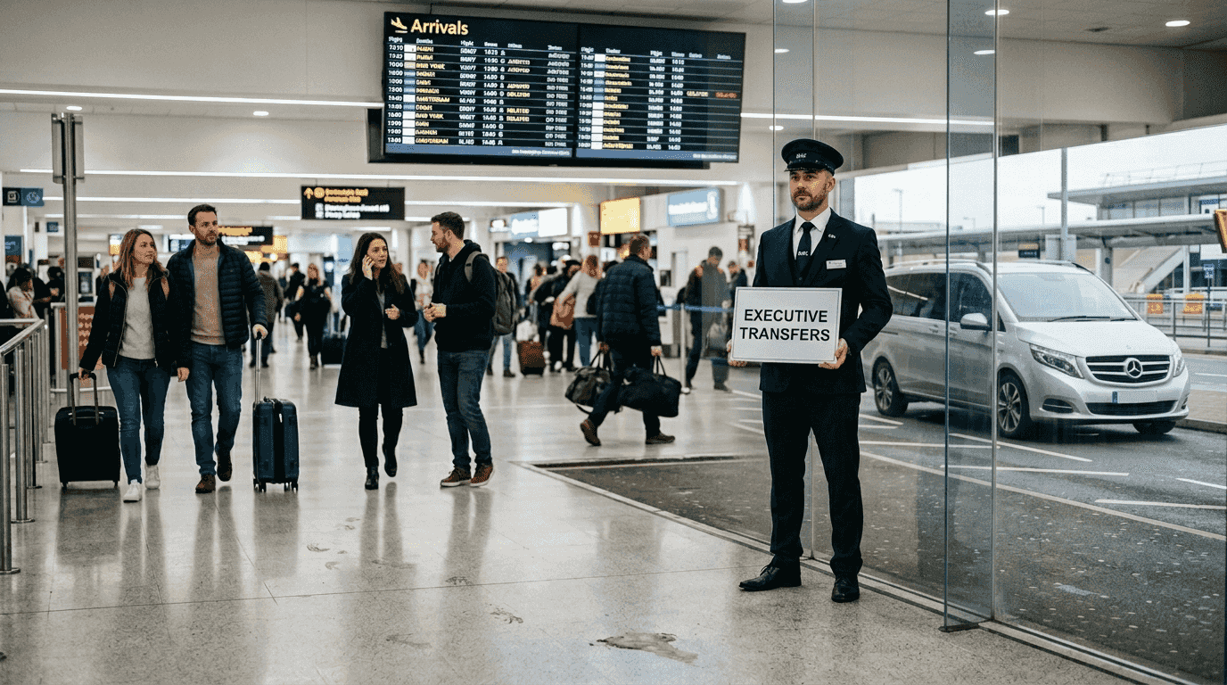 Chauffeur waiting at airport arrivals area