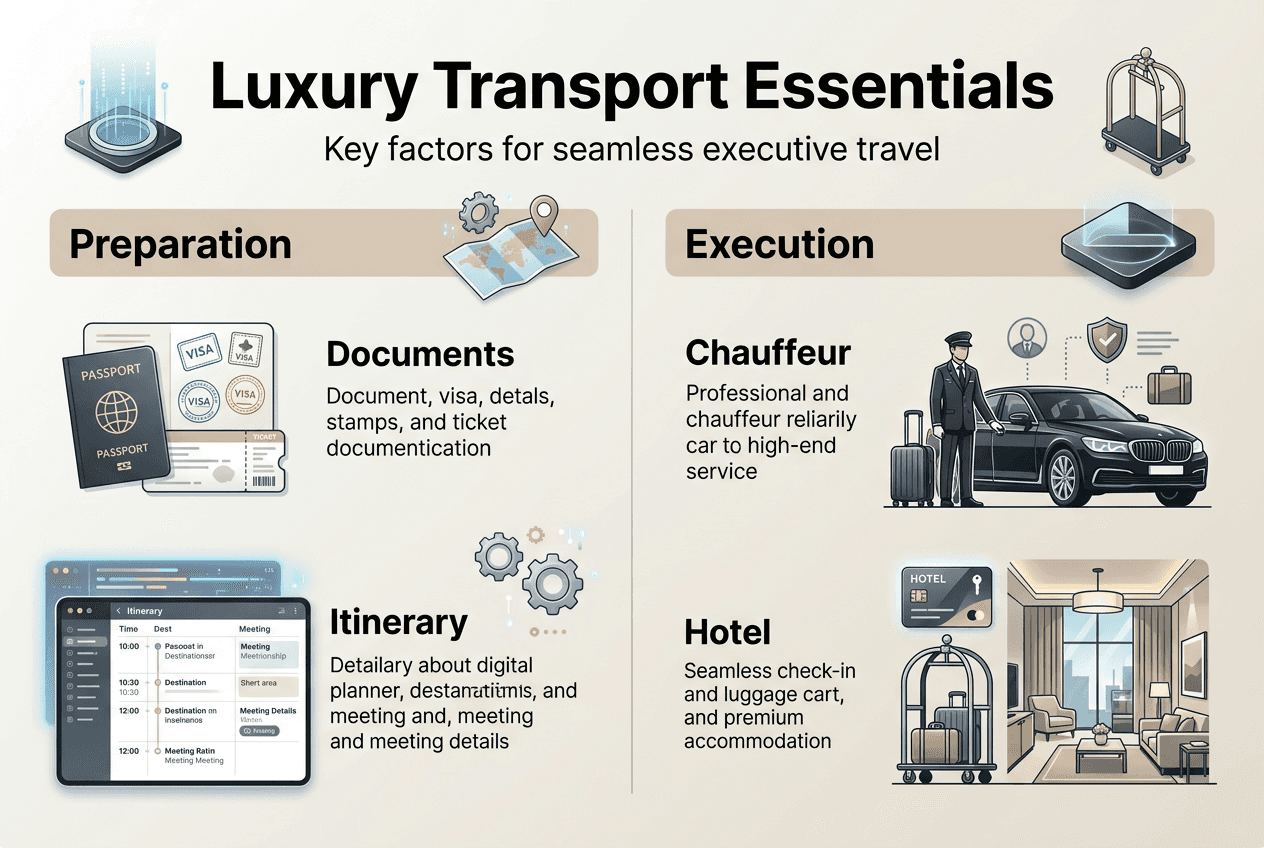 Infographic showing luxury transport essentials overview